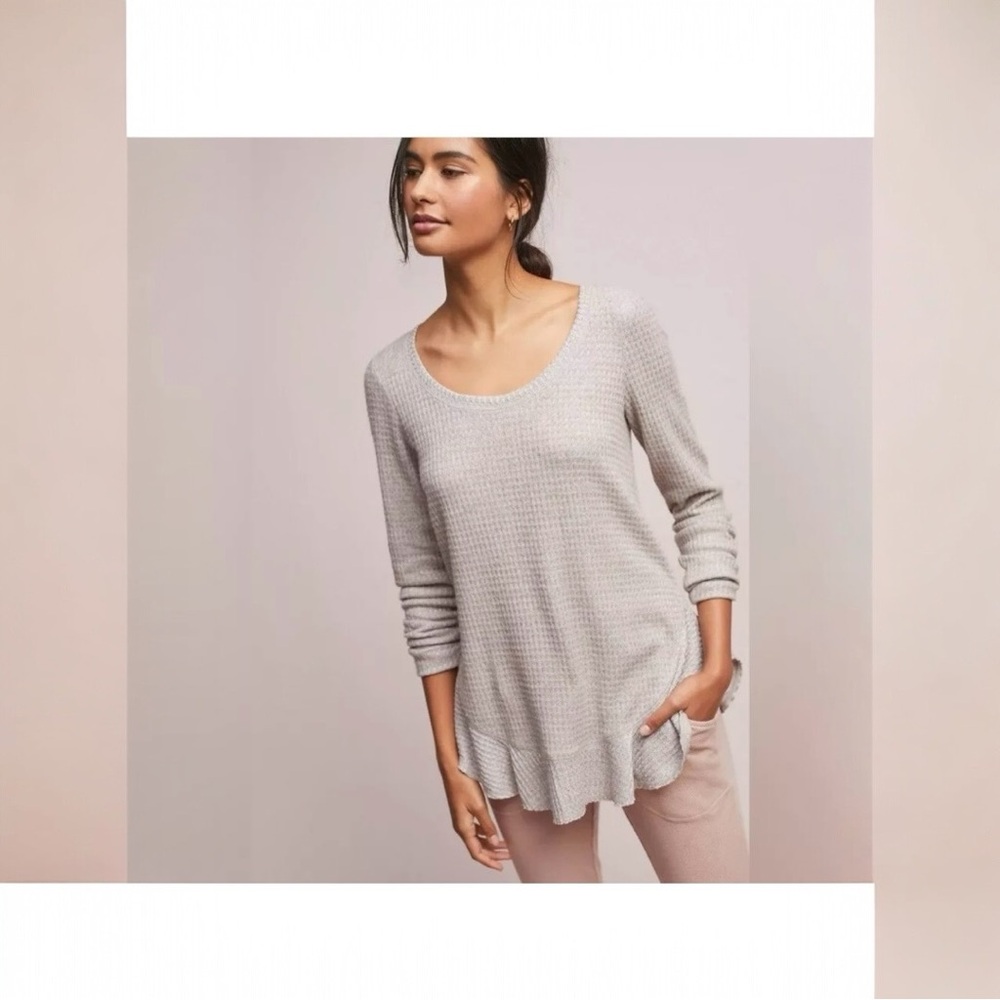 Anthropologie Saturday Sunday Wendy Waffle Knit Thermal Top Ruffle Wrap Back NWT